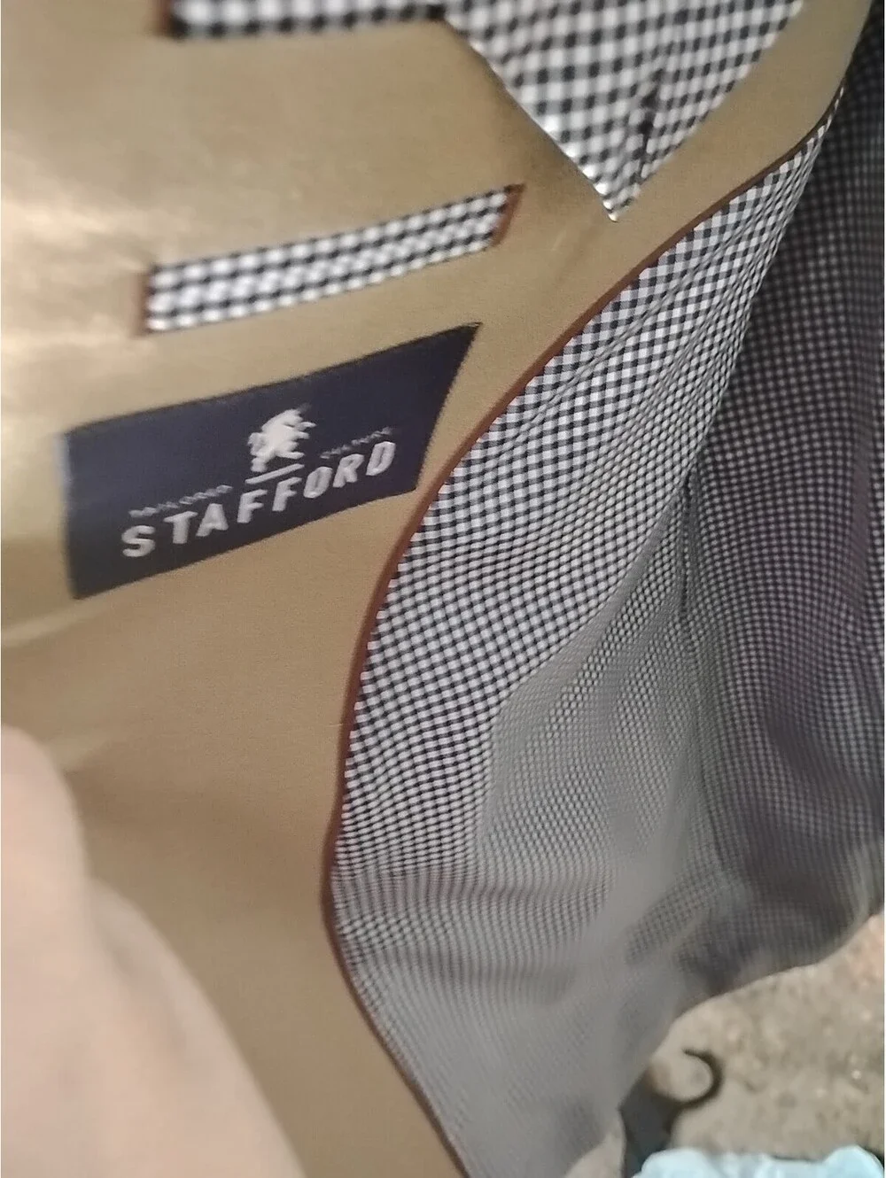 46L Men's Vintage Stafford Gold Button Blazer Sandy Tan Wool Blend Sport Coat